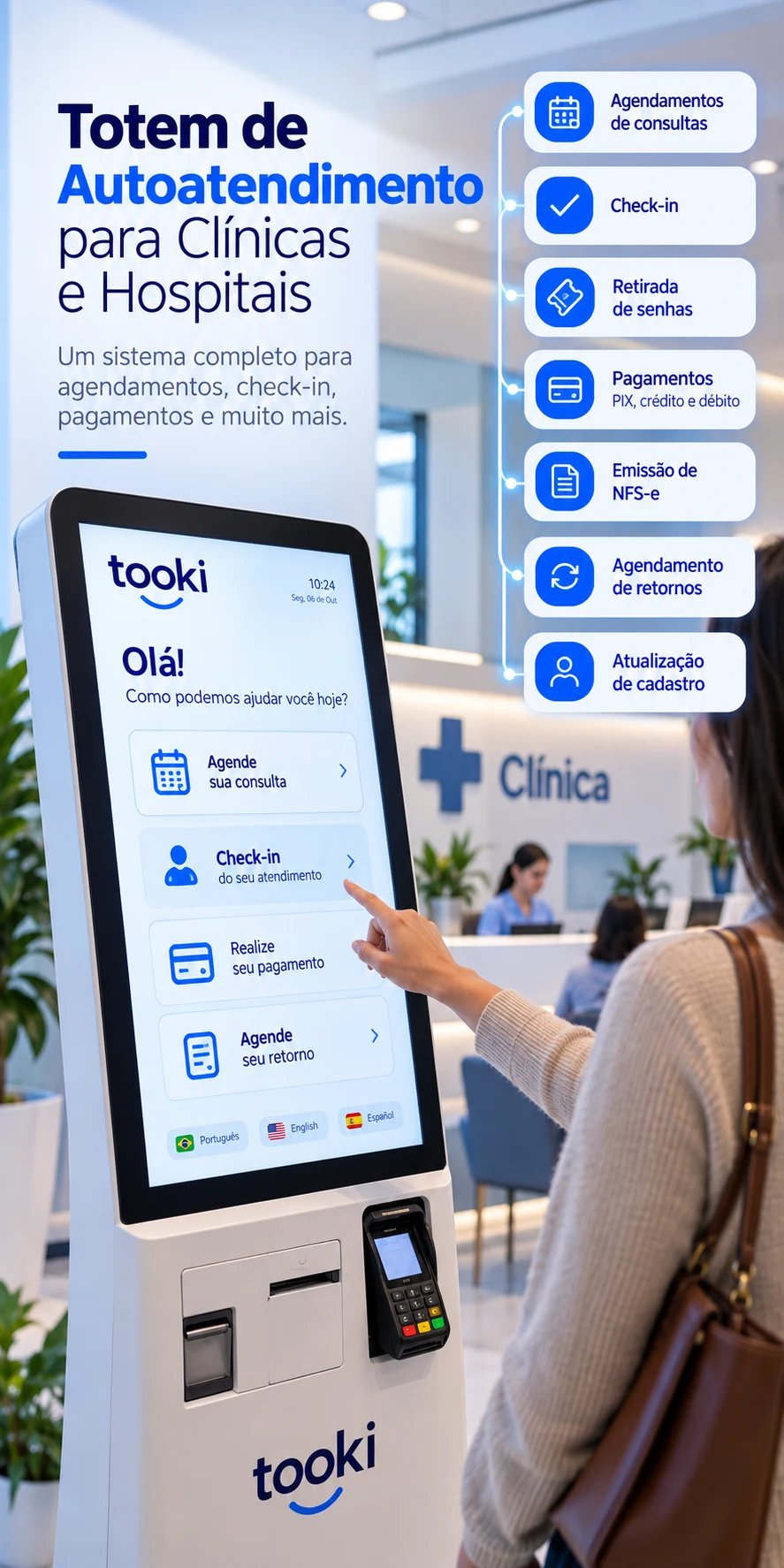Sistema para Totem de clínica: como funciona o autoatendimento integrado